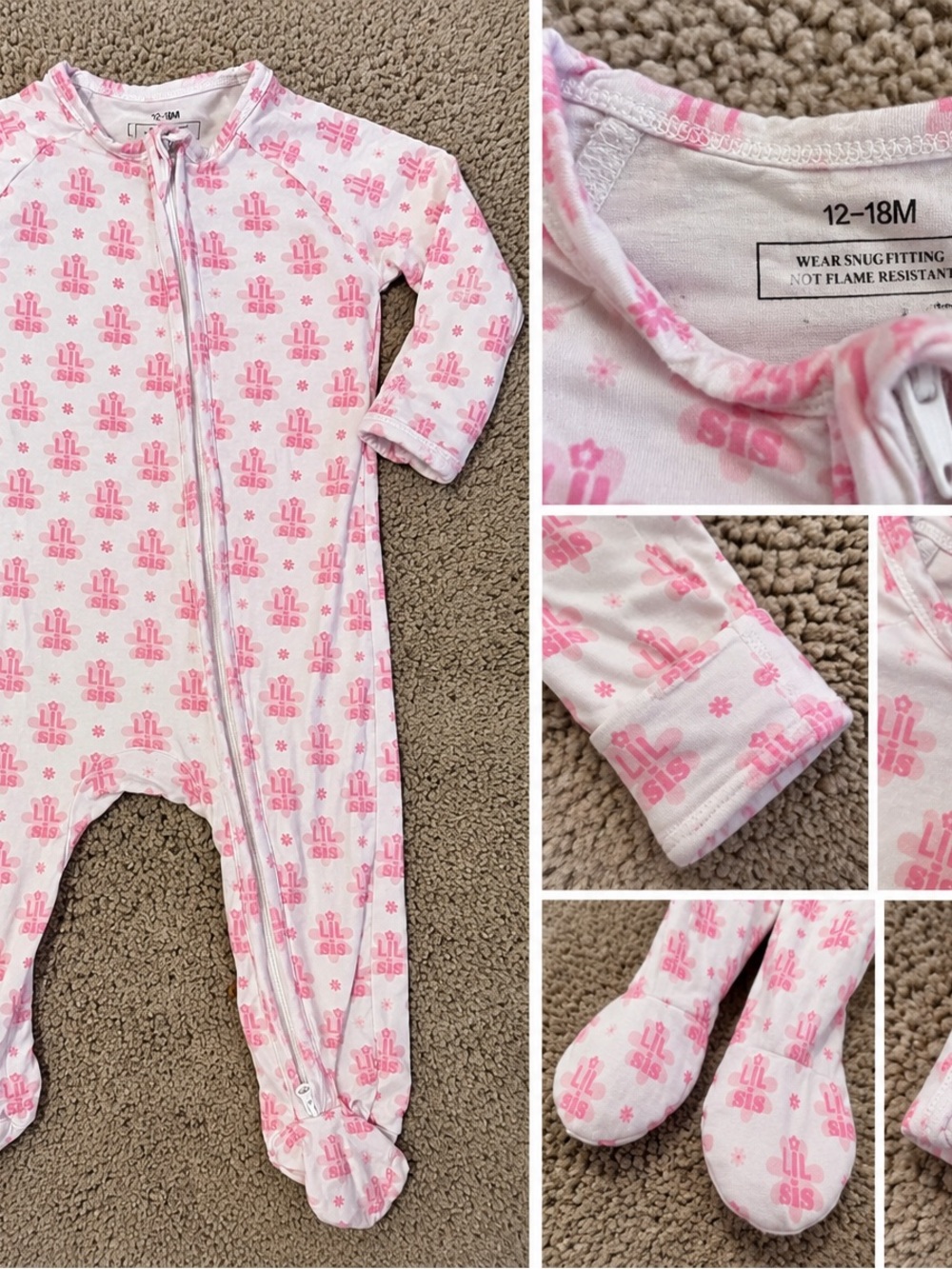 Unbranded Pink 'Lil Sis' Footed One-Piece Pajamas for Kids